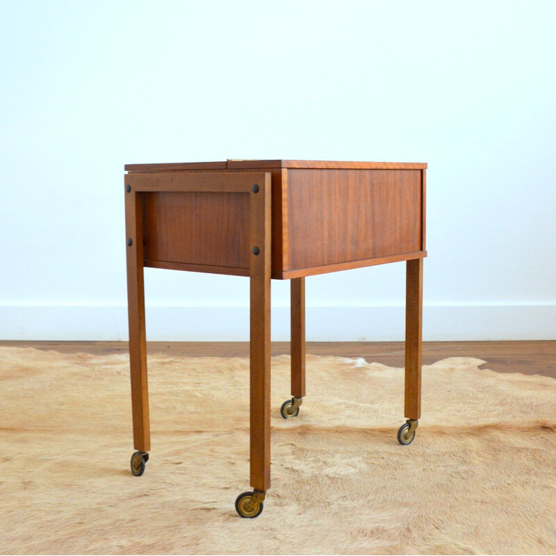 Scandinavian vintage teak night stand on casters, 1960s