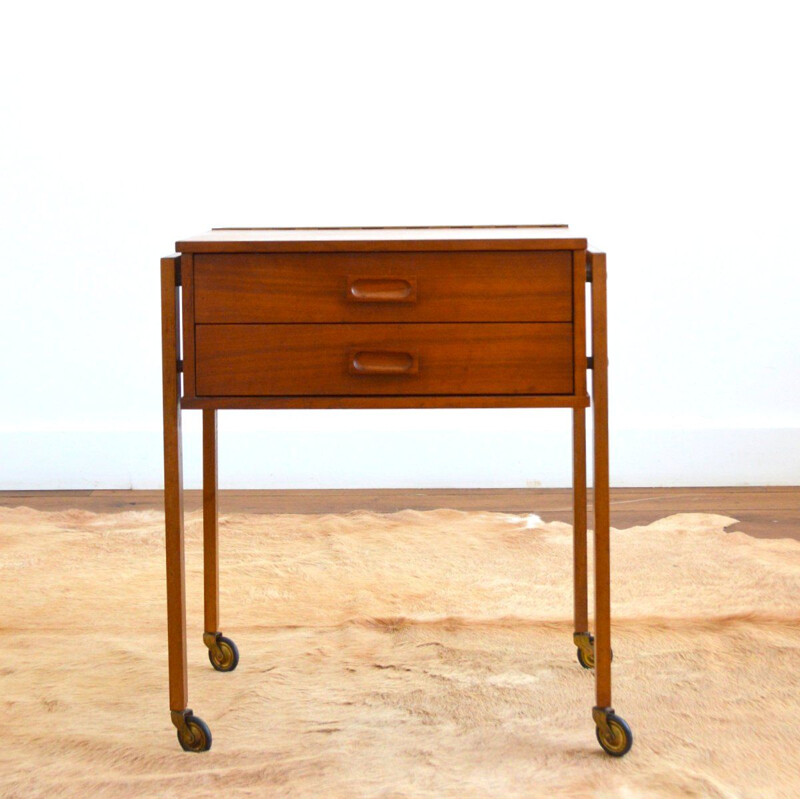 Scandinavian vintage teak night stand on casters, 1960s