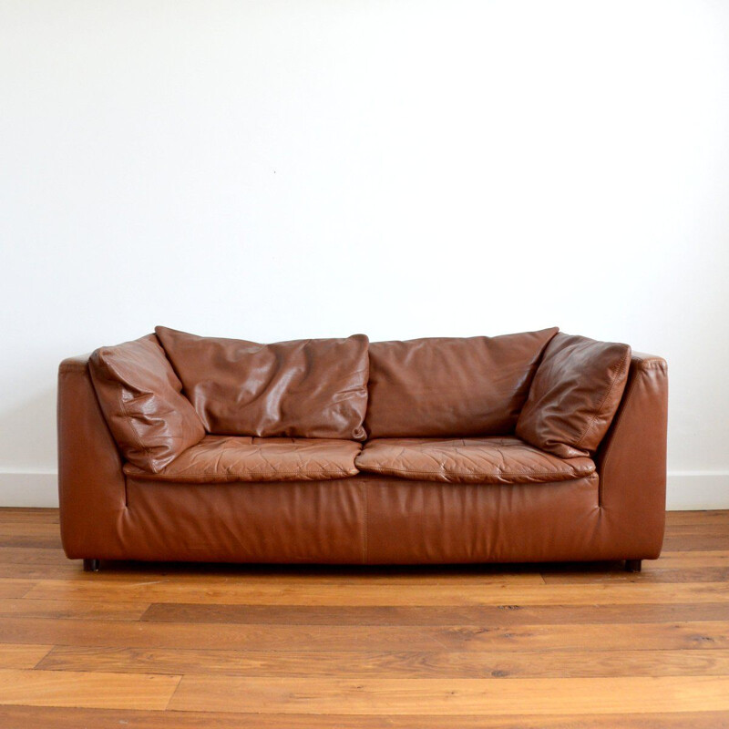 Vintage 2 seater leather sofa by Leolux, Netherlands 1970s