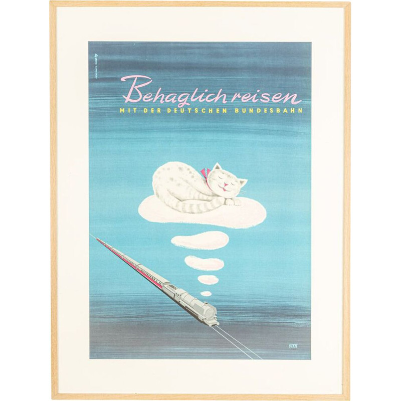 Vintage poster "Behaglich reisen" by Deutsche Bundesbahn, 1950s