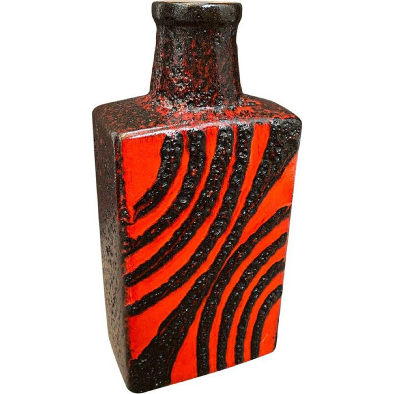Vaso vintage a forma di bottiglia in lava rossa e nera, Germania 1970