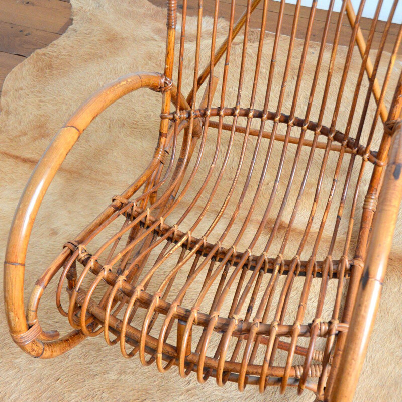 Vintage rattan rocking chair by Rohe Noordwolde, 1950-1960