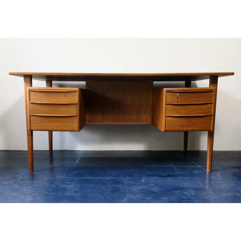 Danish teak vintage writing desk with floating top by Peter Lovig Nielsen, 1960s