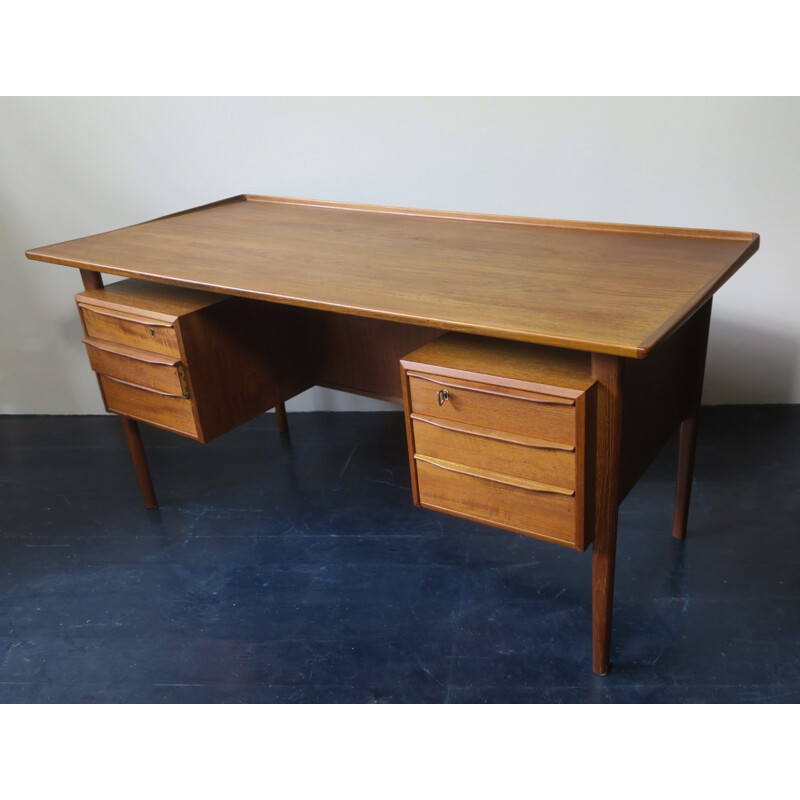 Danish teak vintage writing desk with floating top by Peter Lovig Nielsen, 1960s