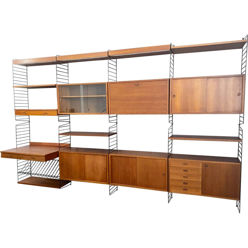 Vintage modular String wall shelf system by Kajsa & Nils Strinning for String, Sweden 1960s