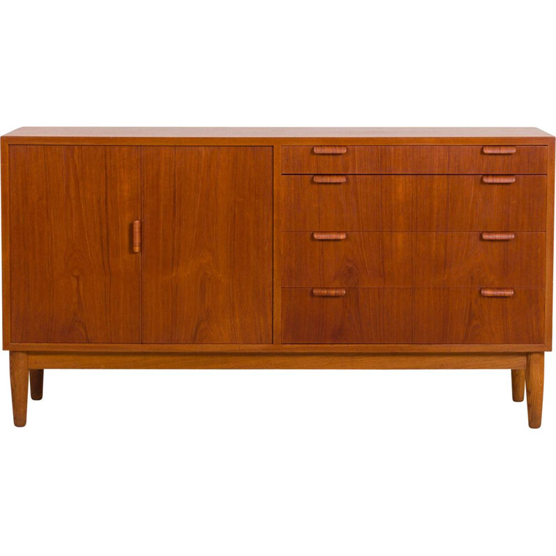 Danish teak vintage highboard with folding doors and 4 drawers, 1970s