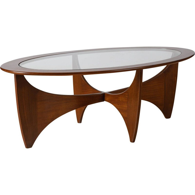 G Plan oval teak and glass vintage coffee table by V B Wilkes, 1969