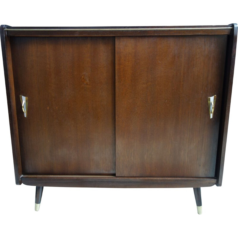 Vintage dark wood sideboard with sliding doors, 1960