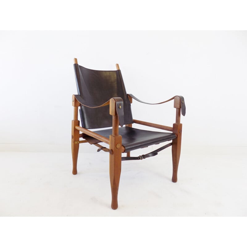 Mid century leather safari armchair by Wilhelm Kienzle, 1950s