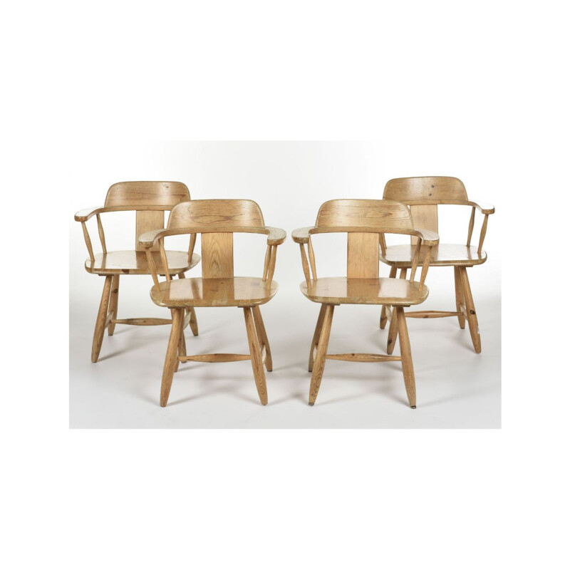 Set of 4 vintage solid pine armchairs by Asko Finland, 1960s
