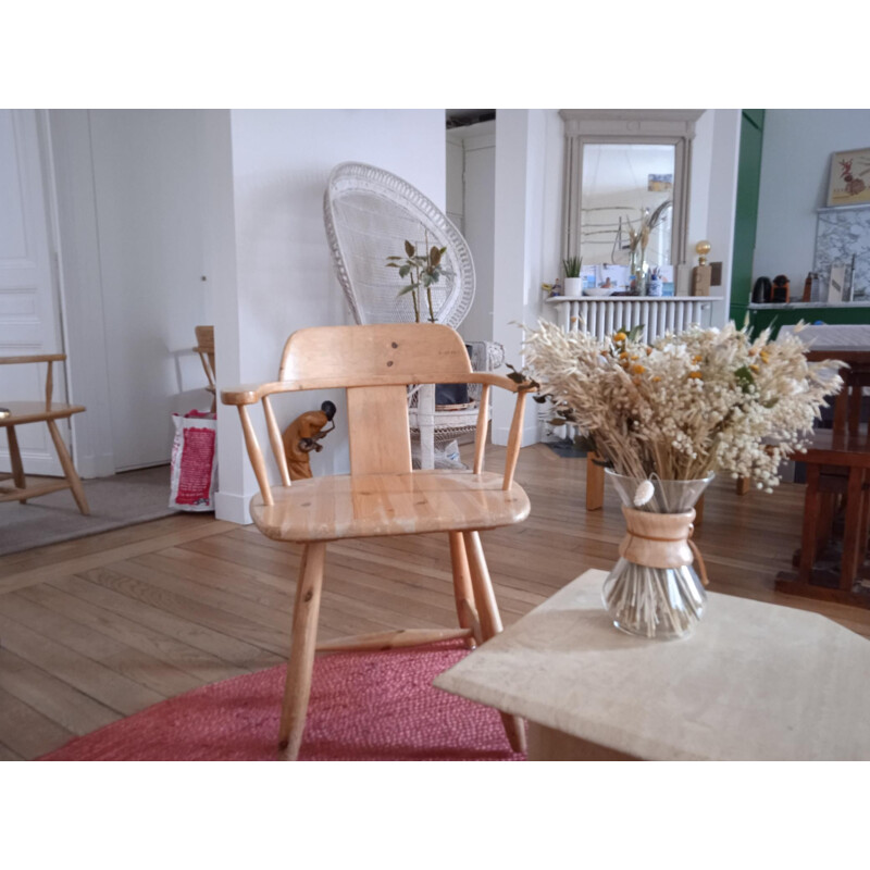 Set of 4 vintage solid pine armchairs by Asko Finland, 1960s