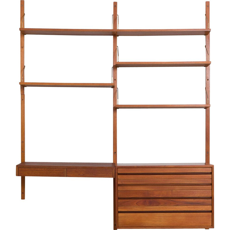 Vintage teak wall unit with desk and dresser by Cadovius, 1960