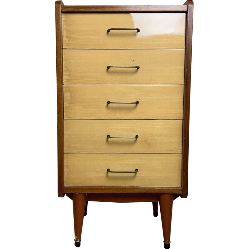 Vintage 5 drawer mahogany chest of drawers, 1960