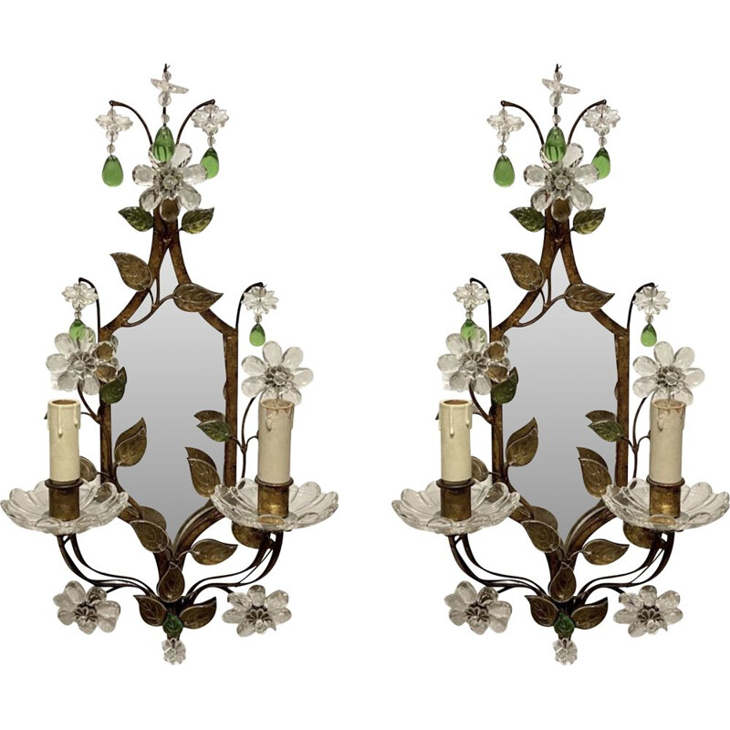 Pair of vintage Murano glass sconces with mirror, 1950