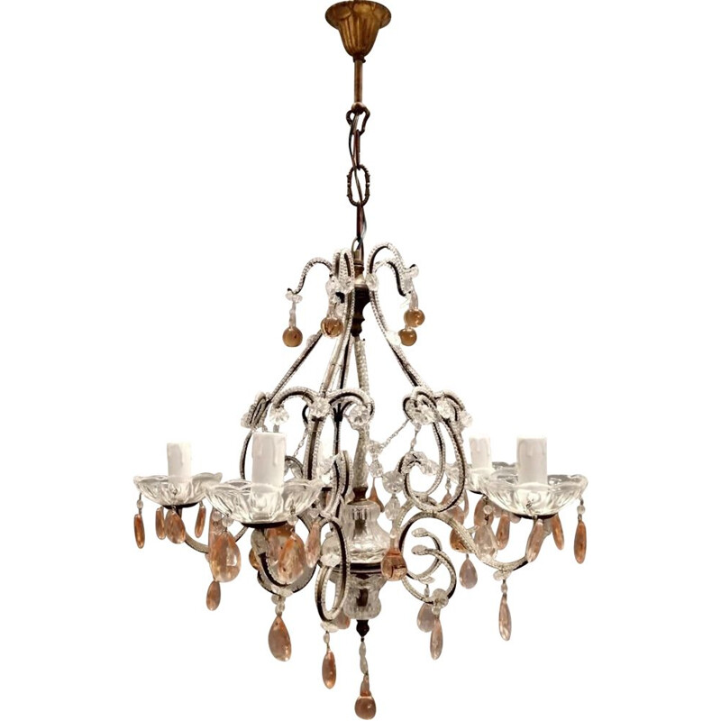 Vintage crystal chandelier with Murano glass drops, 1940