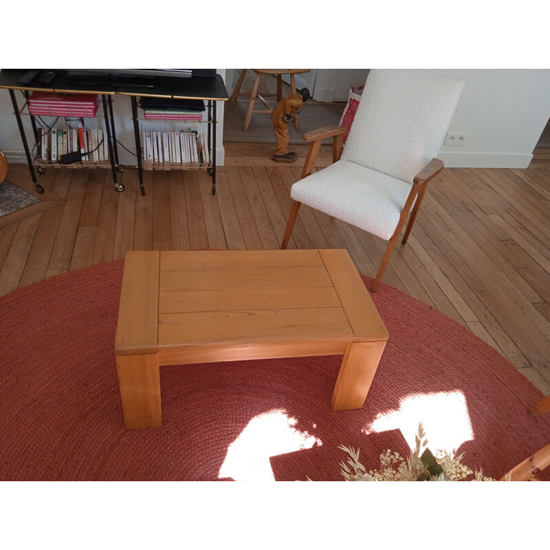 Vintage coffee table in solid elmwood for Les Arcs, 1969