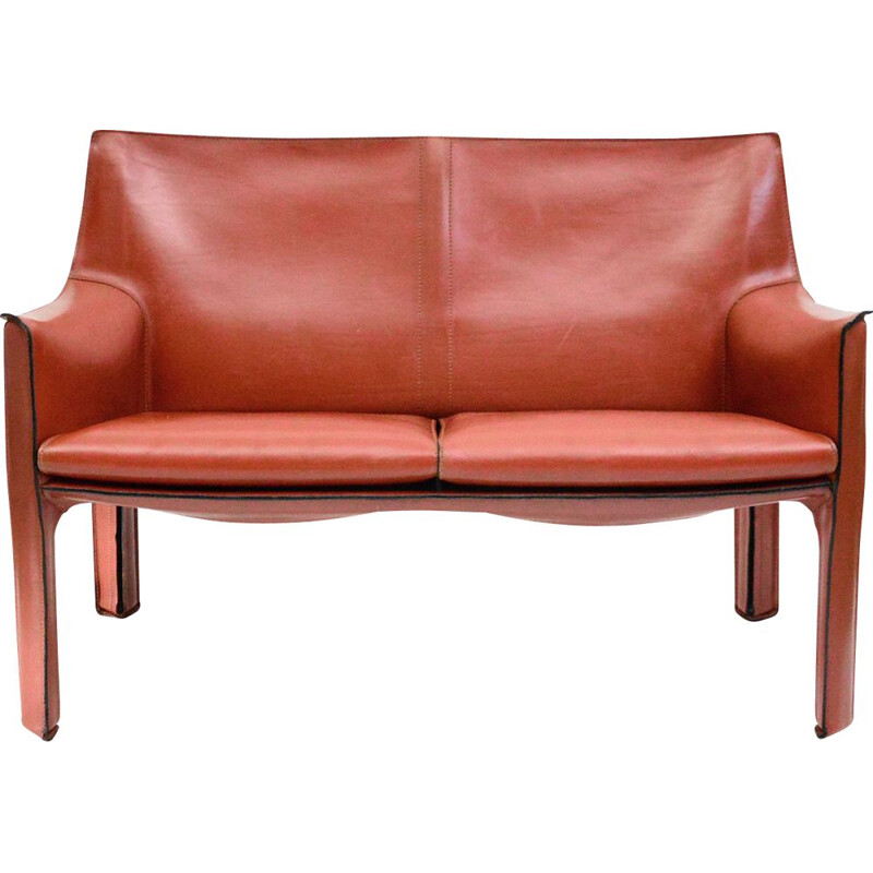 Cab 414 two seater leather vintage sofa by Mario Bellini for Cassina, 1977