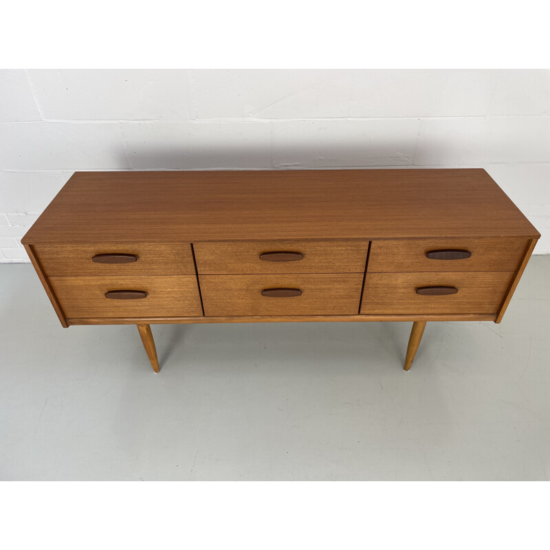 Vintage teak sideboard with 6 drawers by Frank Guille for Austinsuite London, England 1960s