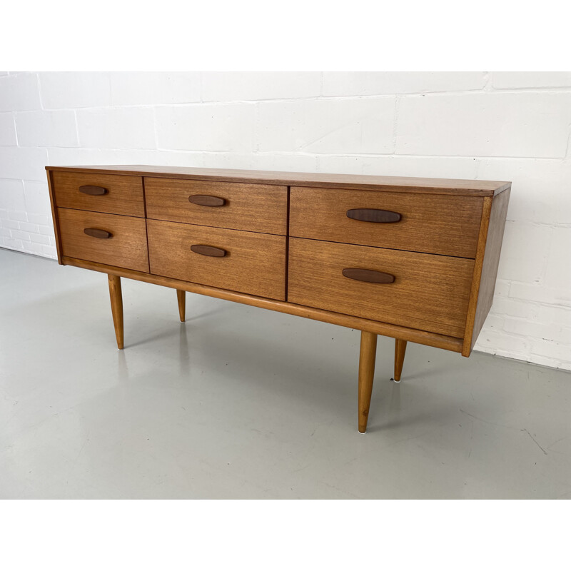 Vintage teak sideboard with 6 drawers by Frank Guille for Austinsuite London, England 1960s