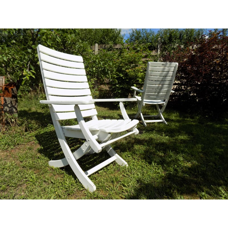 Pair of vintage wooden garden chairs for Herlag