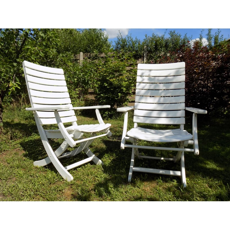 Pair of vintage wooden garden chairs for Herlag