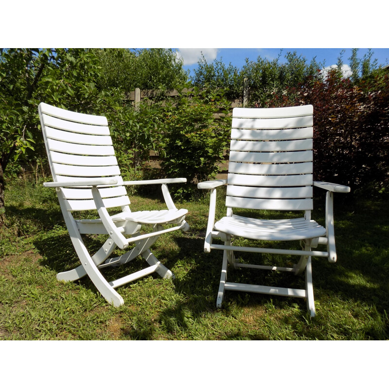 Paire de chaise de jardin vintage en bois pour Herlag