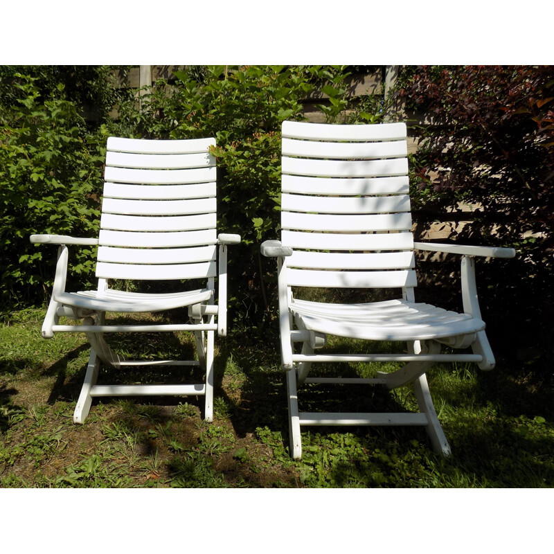 Pair of vintage wooden garden chairs for Herlag