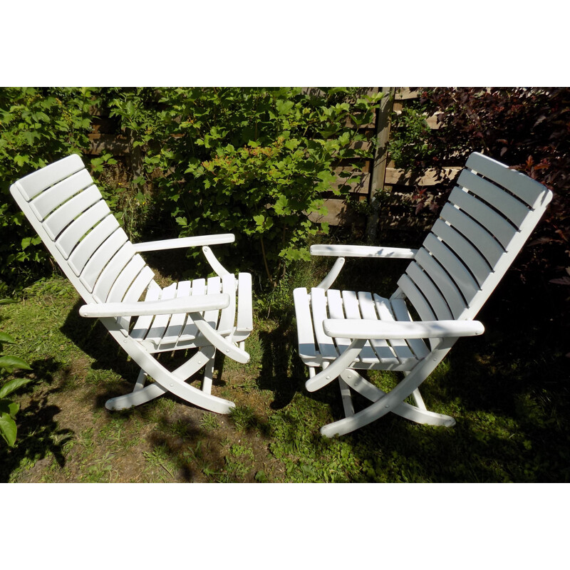 Pair of vintage wooden garden chairs for Herlag