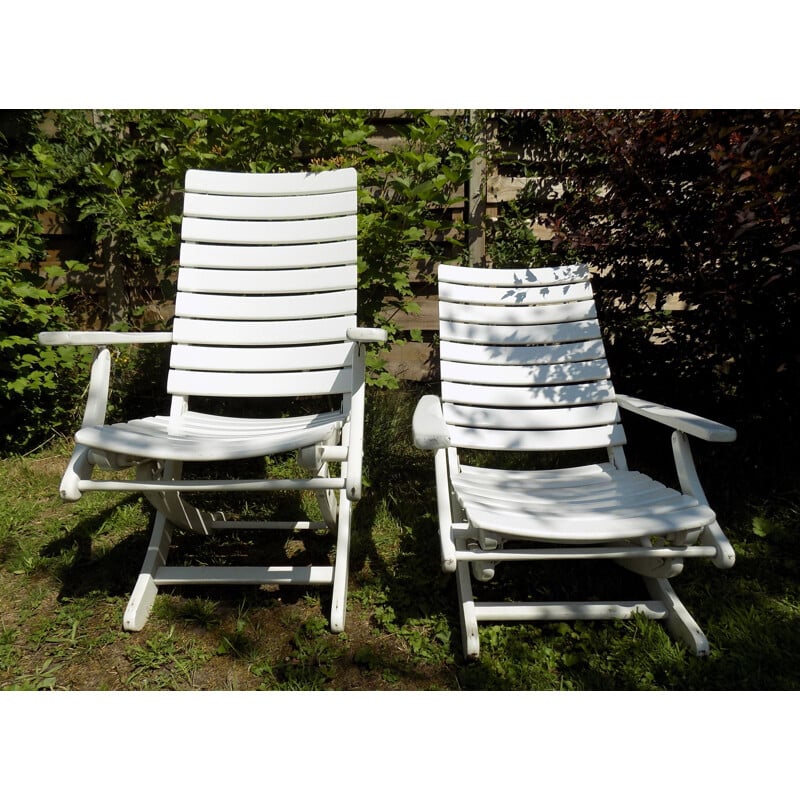 Pair of vintage wooden garden chairs for Herlag