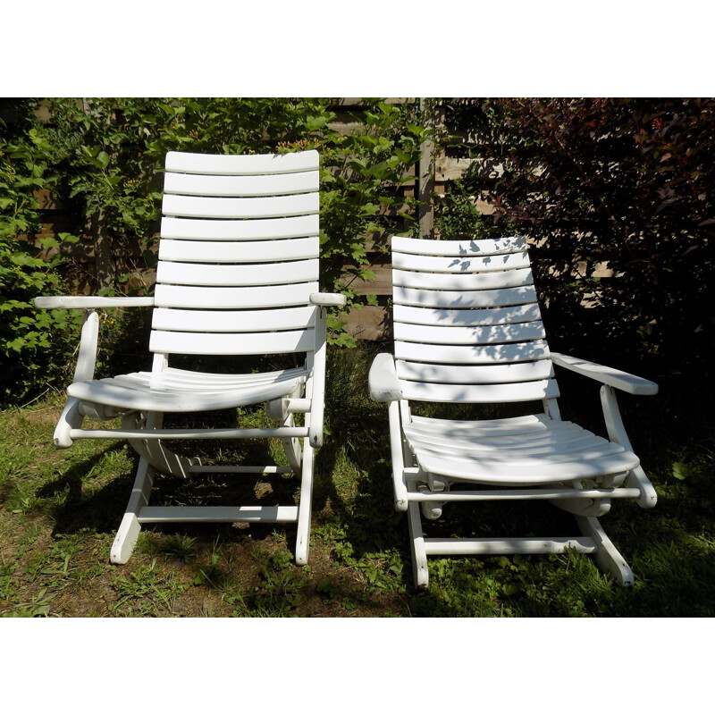 Paire de chaise de jardin vintage en bois pour Herlag