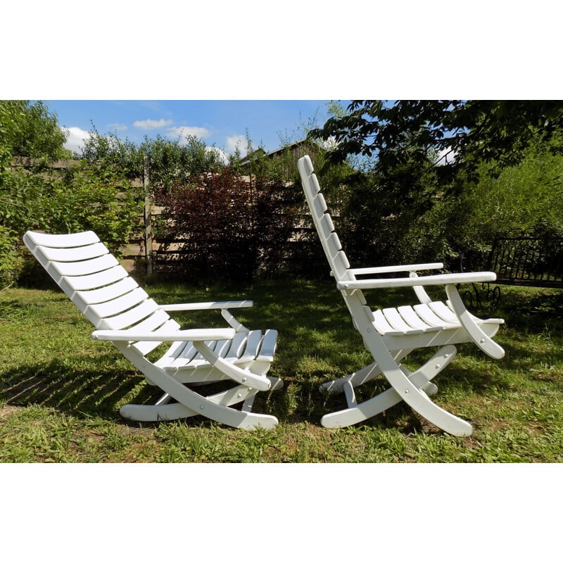 Pair of vintage wooden garden chairs for Herlag