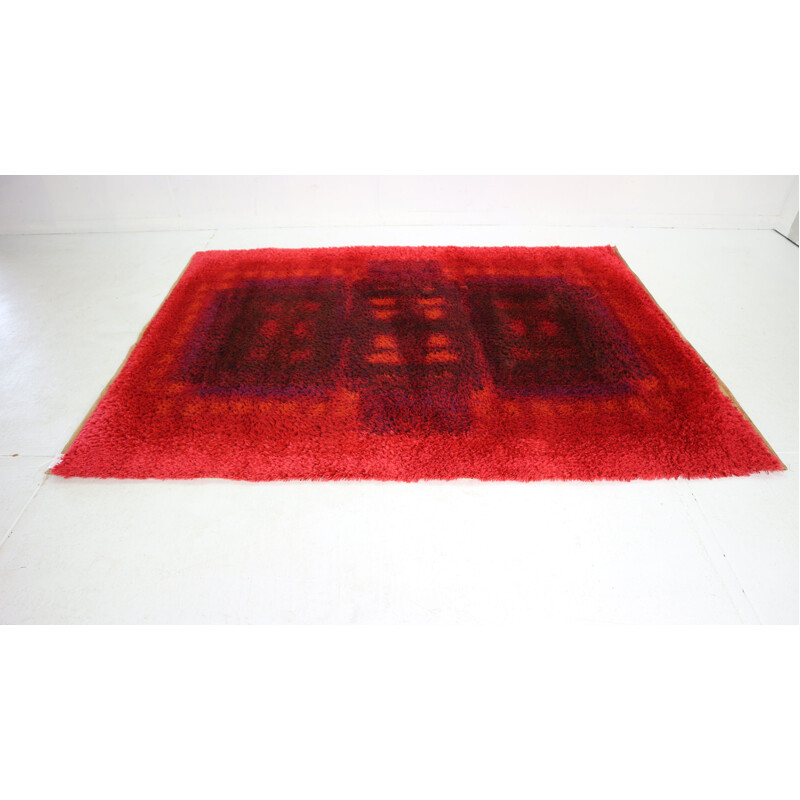 Vintage modernistisch roodpolig Rya tapijt van Desso, Nederland 1970