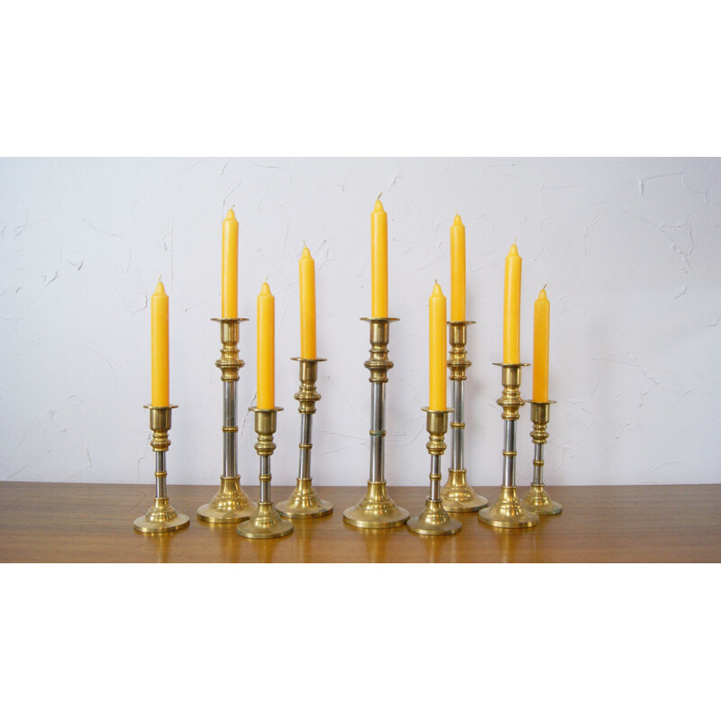 Set of 9 mid century brass candlesticks, 1960s