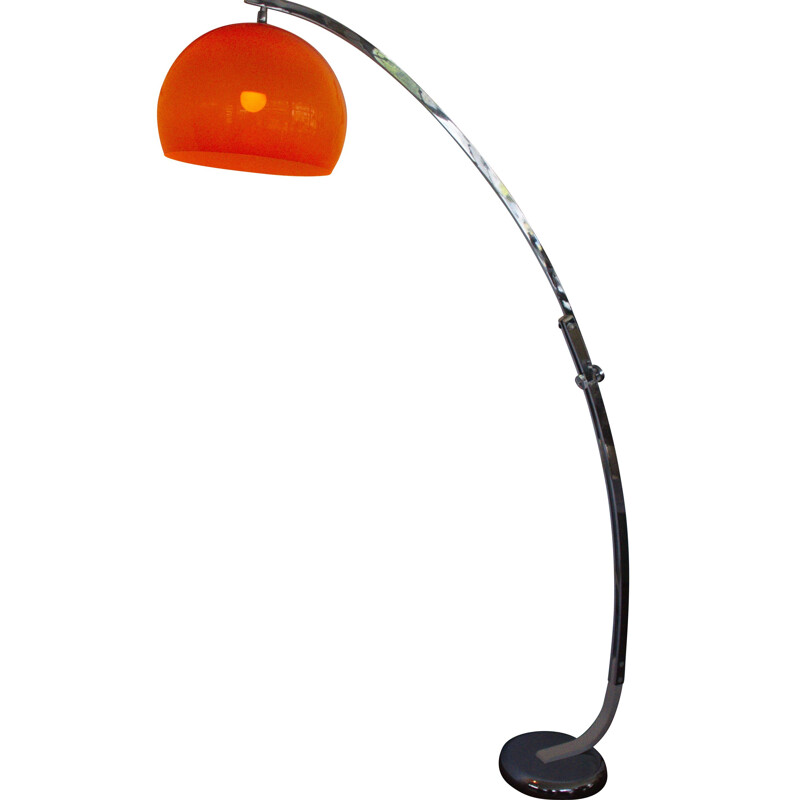 Mid century arch floor lamp with shade in orange, 1960s