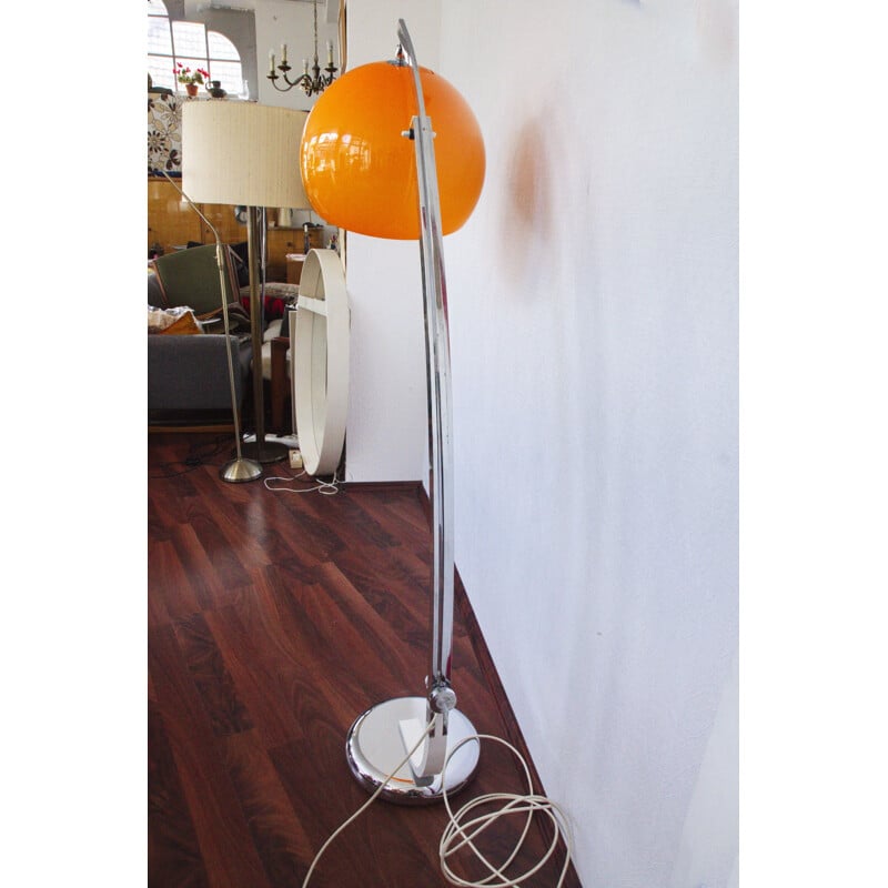 Mid century arch floor lamp with shade in orange, 1960s