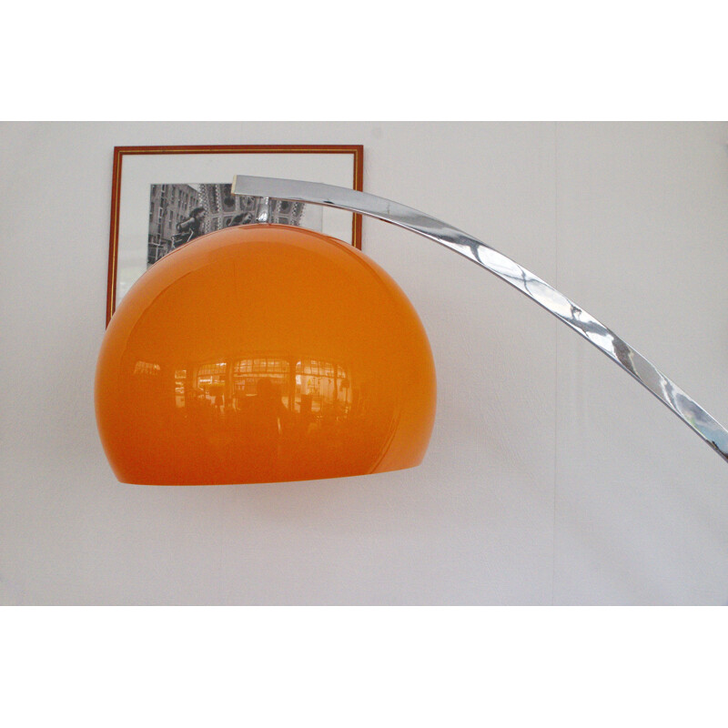 Mid century arch floor lamp with shade in orange, 1960s