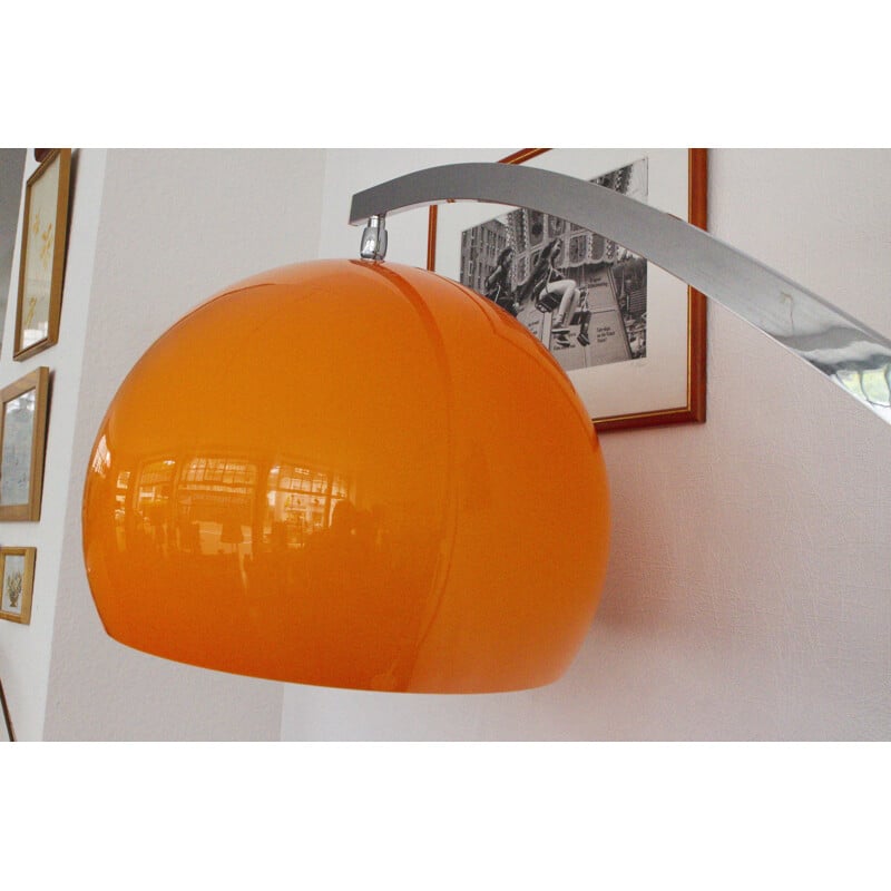 Mid century arch floor lamp with shade in orange, 1960s