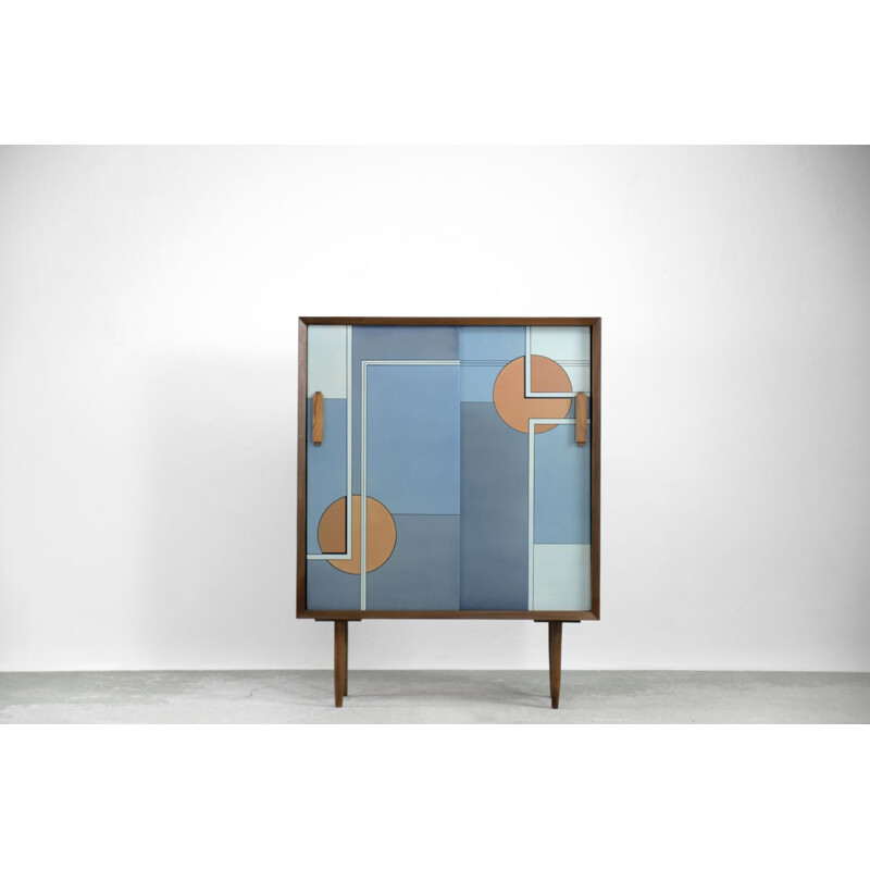 Modern Scandinavian hand painted sliding door sideboard, 1960