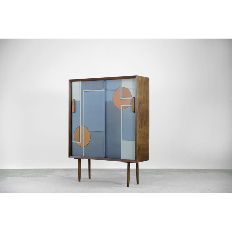 Modern Scandinavian hand painted sliding door sideboard, 1960