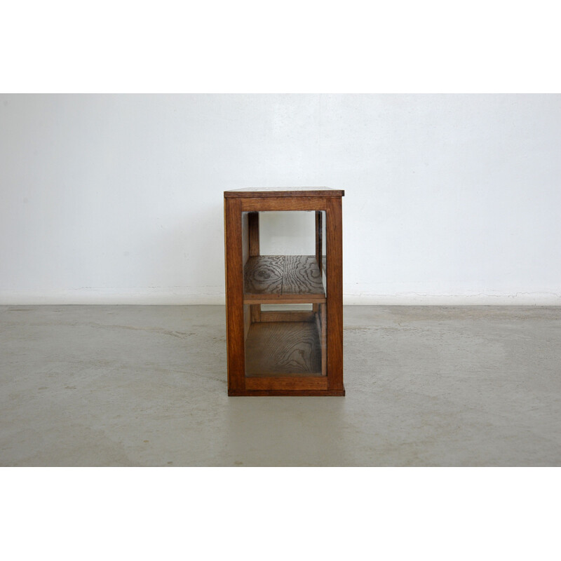 Vintage modernist wall display cabinet in solid oakwood, France 1950