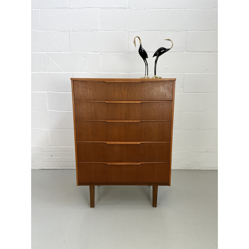 Commode vintage en teck à 5 tiroirs par Frank Guille pour Austinsuite Londres, Angleterre 1960