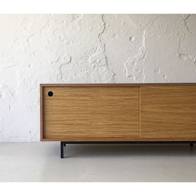 Minimalist vintage oakwood lowboard with sliding doors, 1980s