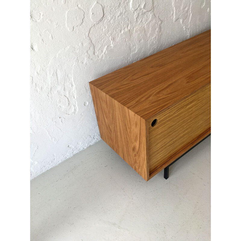 Minimalist vintage oakwood lowboard with sliding doors, 1980s