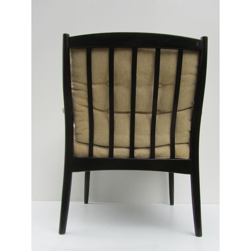 Swedish mid-century armchair in beige fabric and dark walnut - 1970s