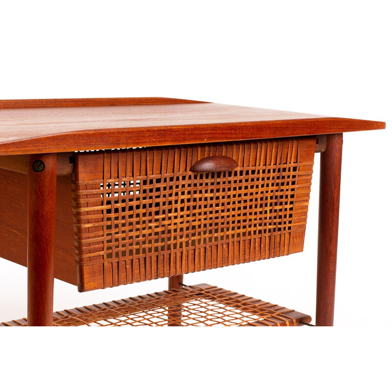 Mid century teak and rattan side table, Denmark 1960s