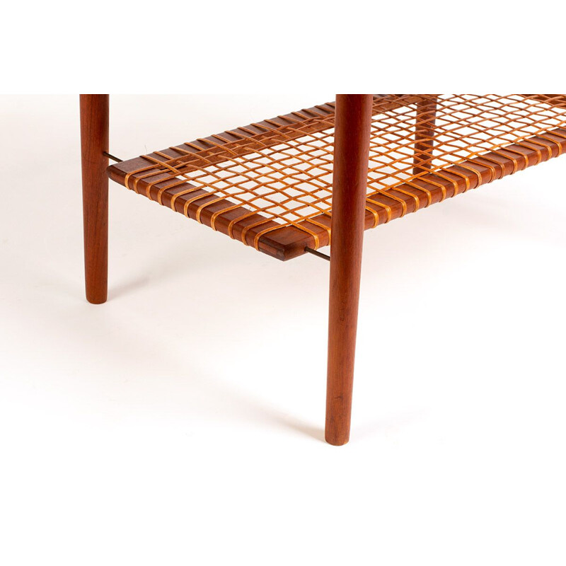 Mid century teak and rattan side table, Denmark 1960s