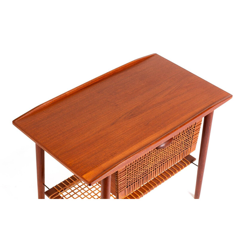 Mid century teak and rattan side table, Denmark 1960s