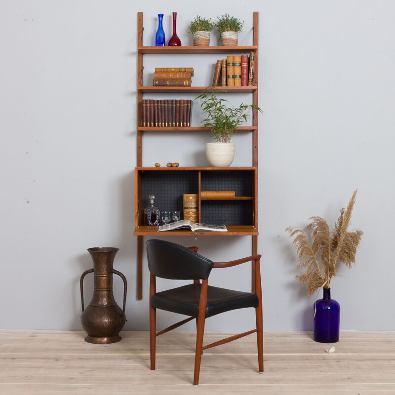 Teak vintage wall unit with a secretaire desk and 3 shelves by Poul Cadovius, Denmark 1960s