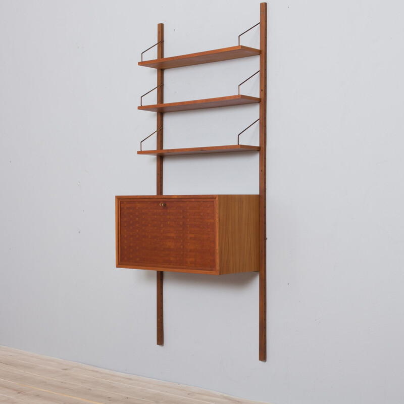 Teak vintage wall unit with a secretaire desk and 3 shelves by Poul Cadovius, Denmark 1960s