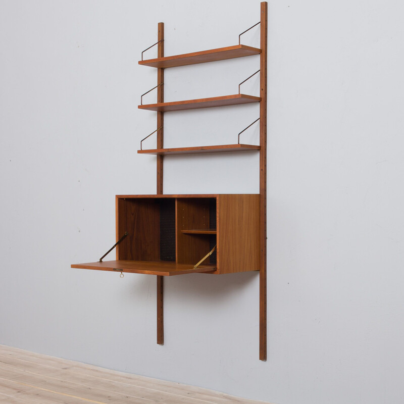 Teak vintage wall unit with a secretaire desk and 3 shelves by Poul Cadovius, Denmark 1960s